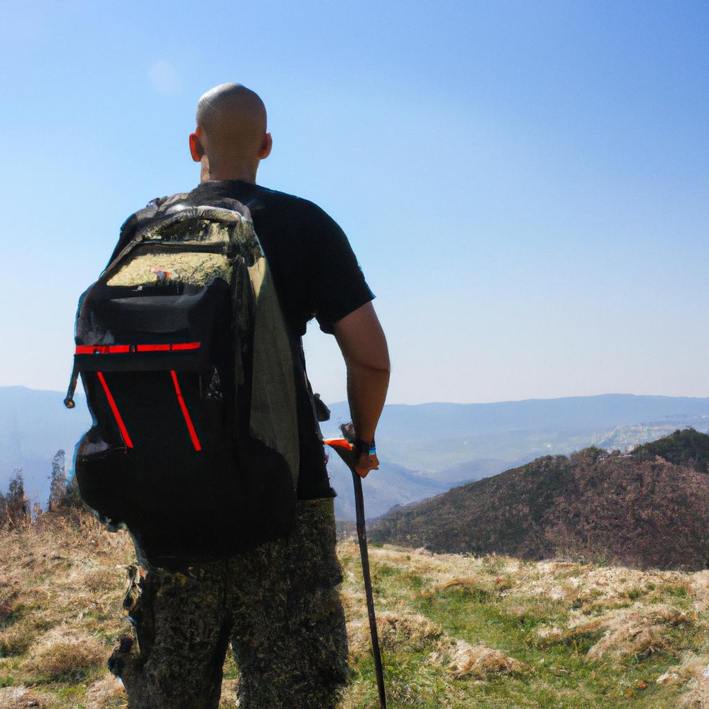 Person hiking with backpack and gear