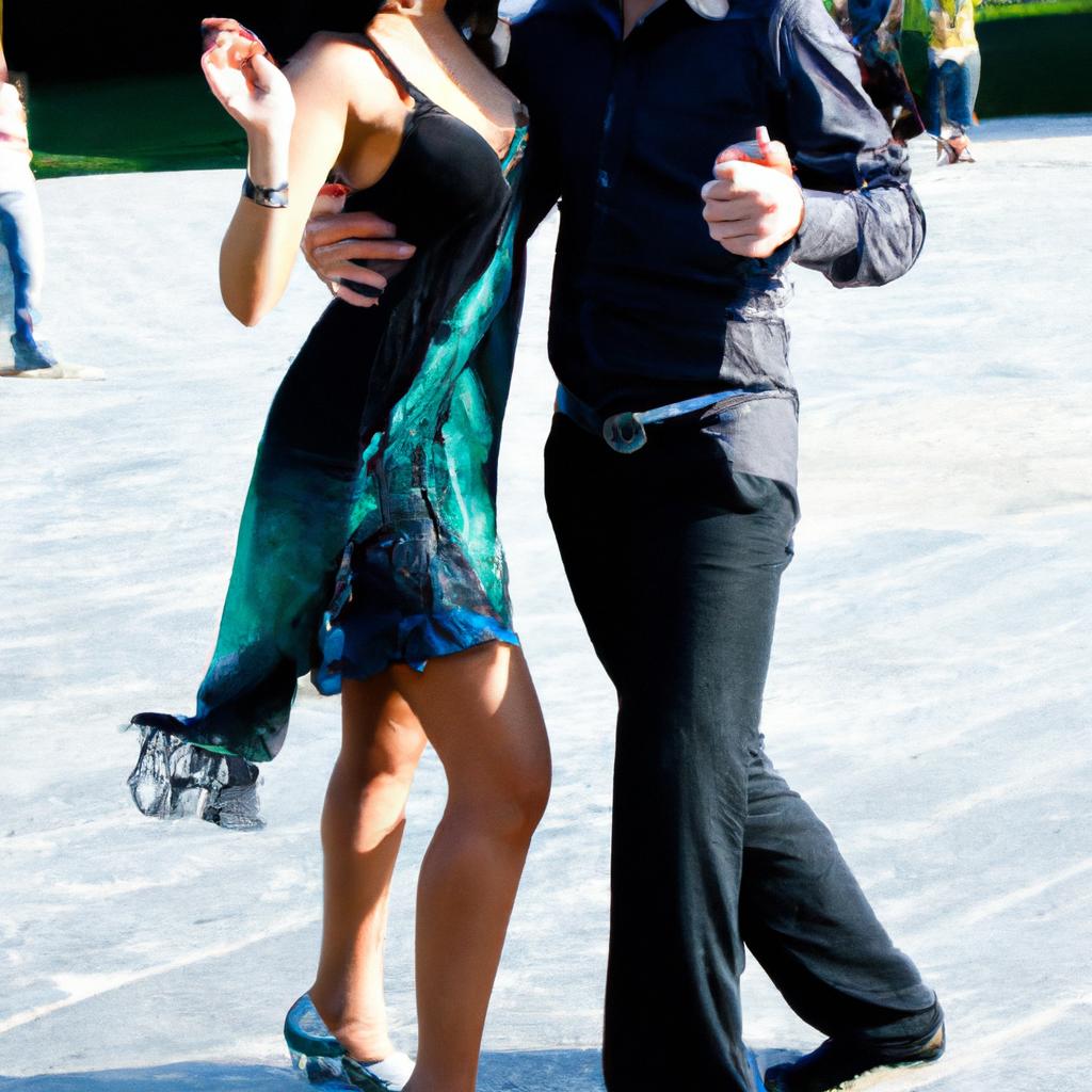 Man and woman dancing salsa