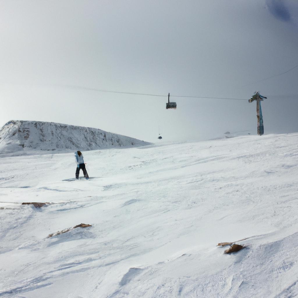 Person skiing down snowy mountain