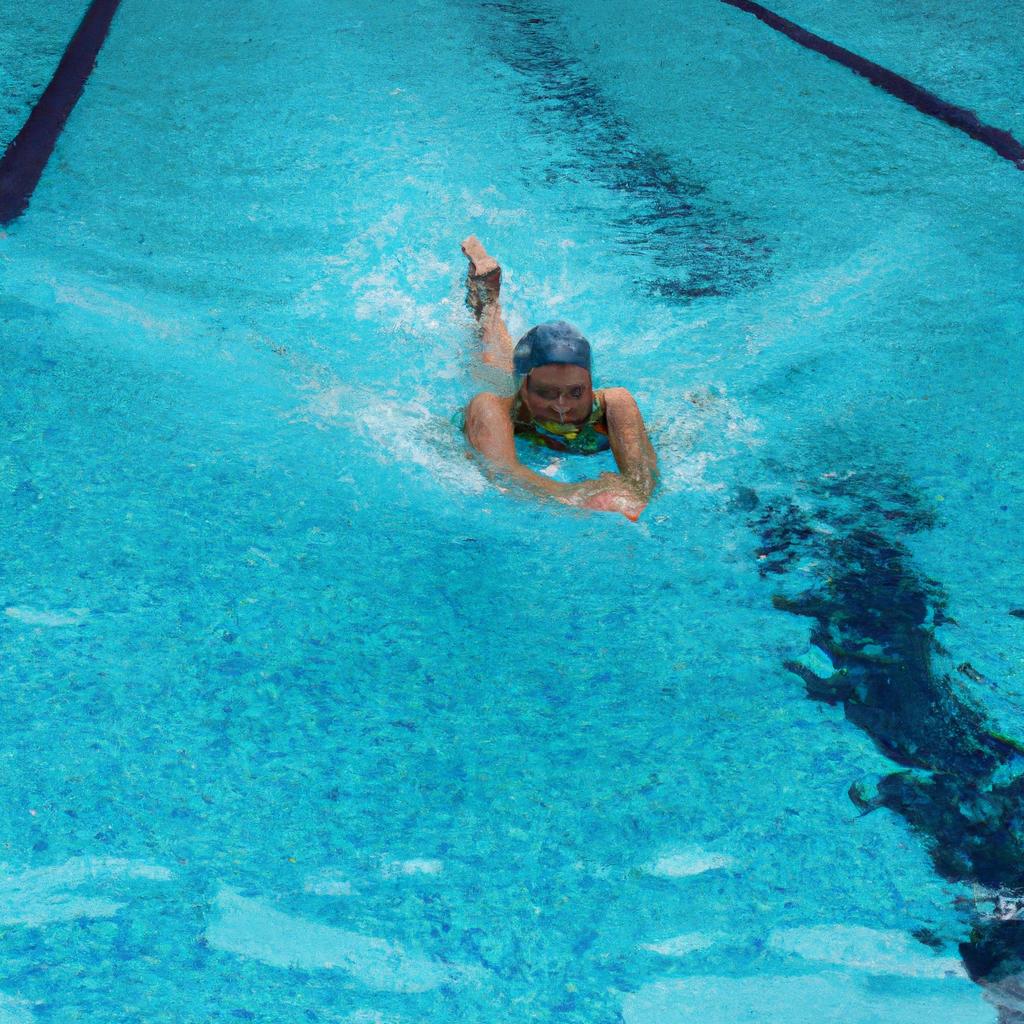 Woman swimming laps in pool