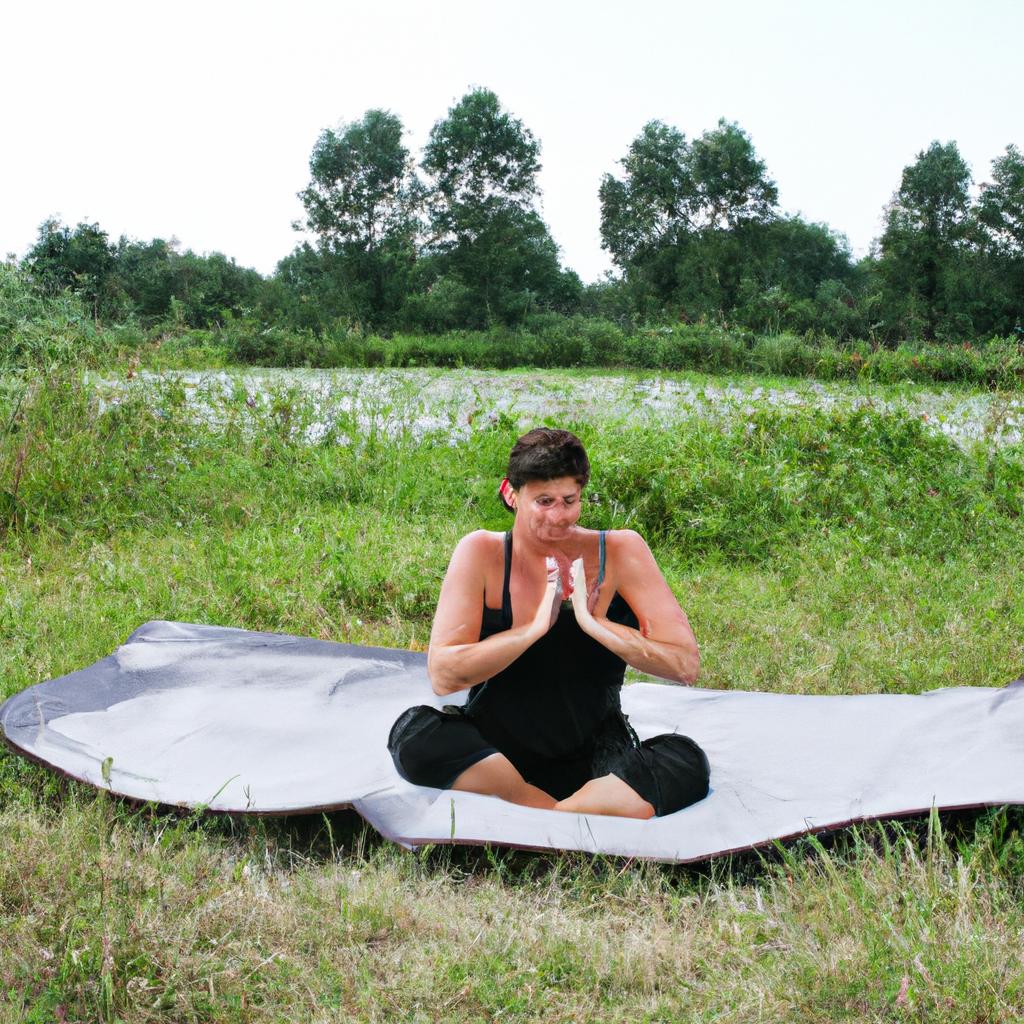 Woman meditating with yoga blanket